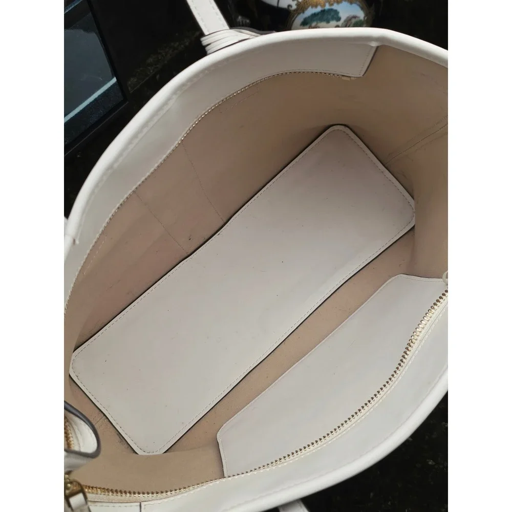 Tory Burch T Monogram Coated Canvas Tote White Gray Logo Crossbody Bag Luxury